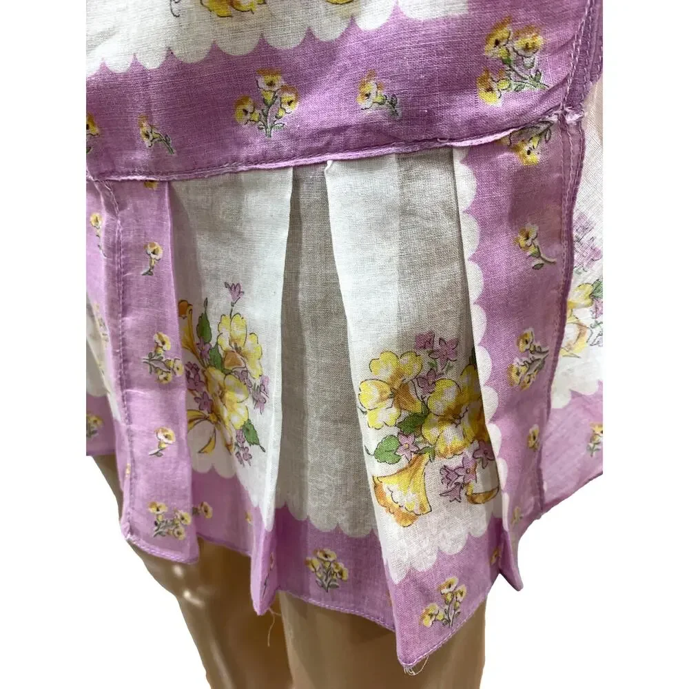 Vintage 50s Lilac Floral Hankie Apron Handmade Sheer Hostess Tea Apron